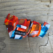 Orange Blue White Plaid Silk Tie Pocket Square Cufflink Set