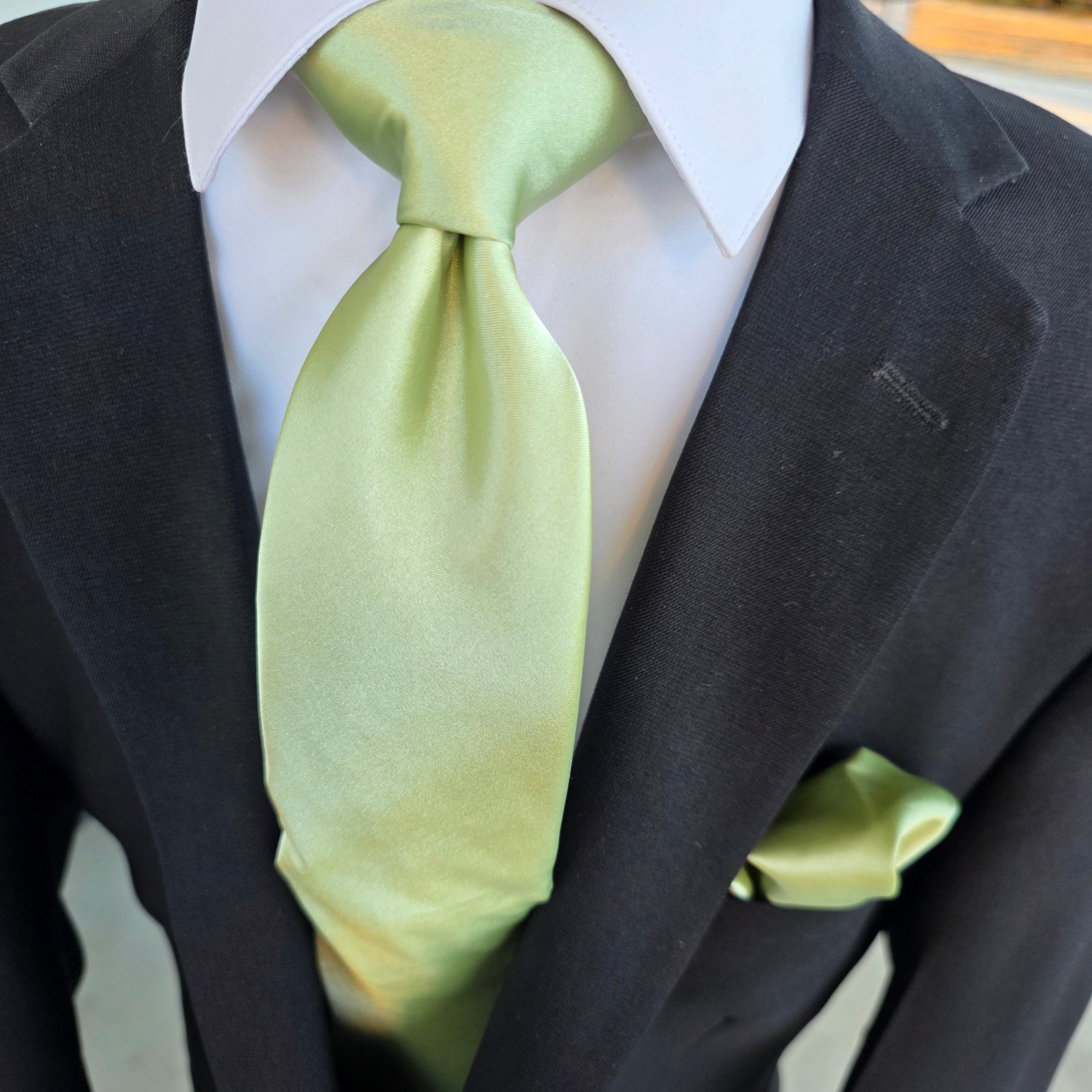 Sage Green Solid Silk Tie Pocket Square Cufflink Set