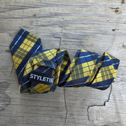 Navy Yellow Plaid Silk Tie Pocket Square Cufflink Set