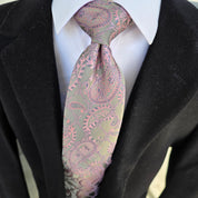 Pink Paisley Silk Tie Pocket Square Cufflink Set