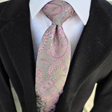 Pink Paisley Silk Tie Pocket Square Cufflink Set