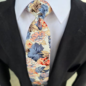 Charcoal Gray Cream Peonies Floral Slim Tie