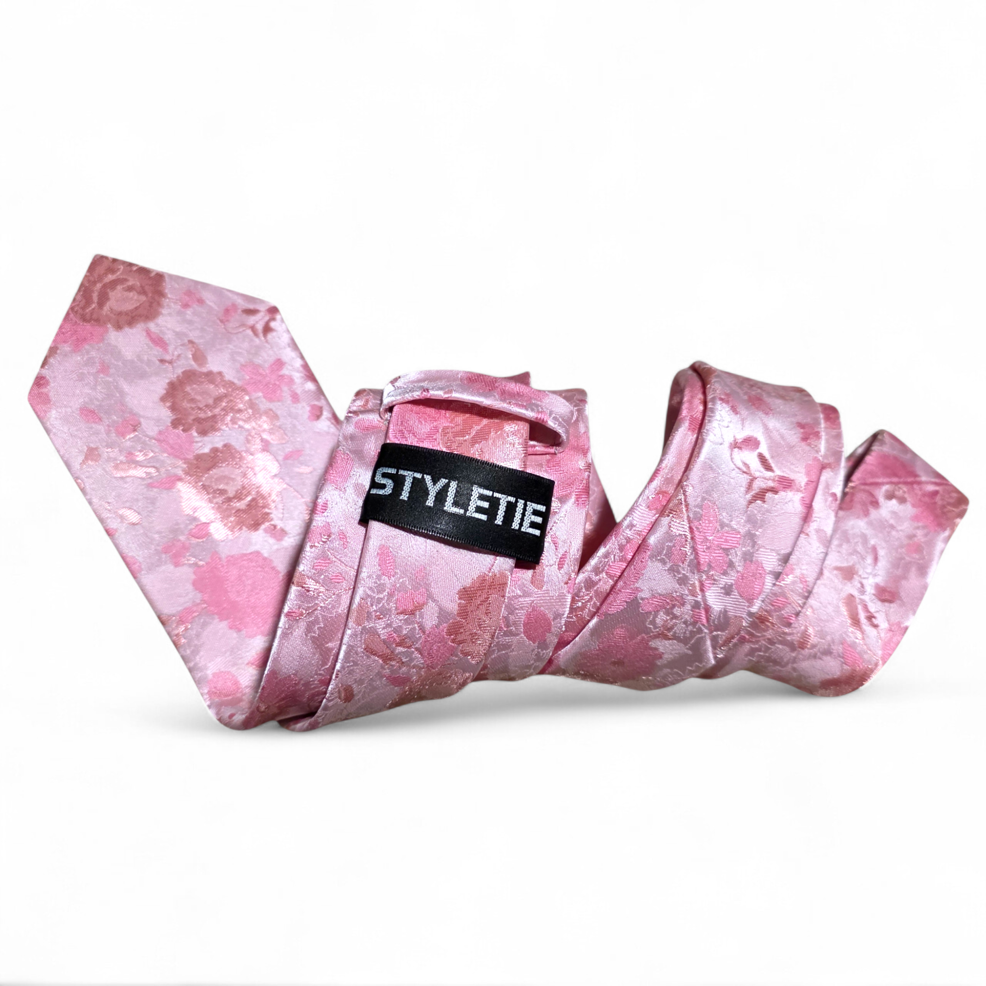 Pink Floral Silk Tie Pocket Square Cufflink Set