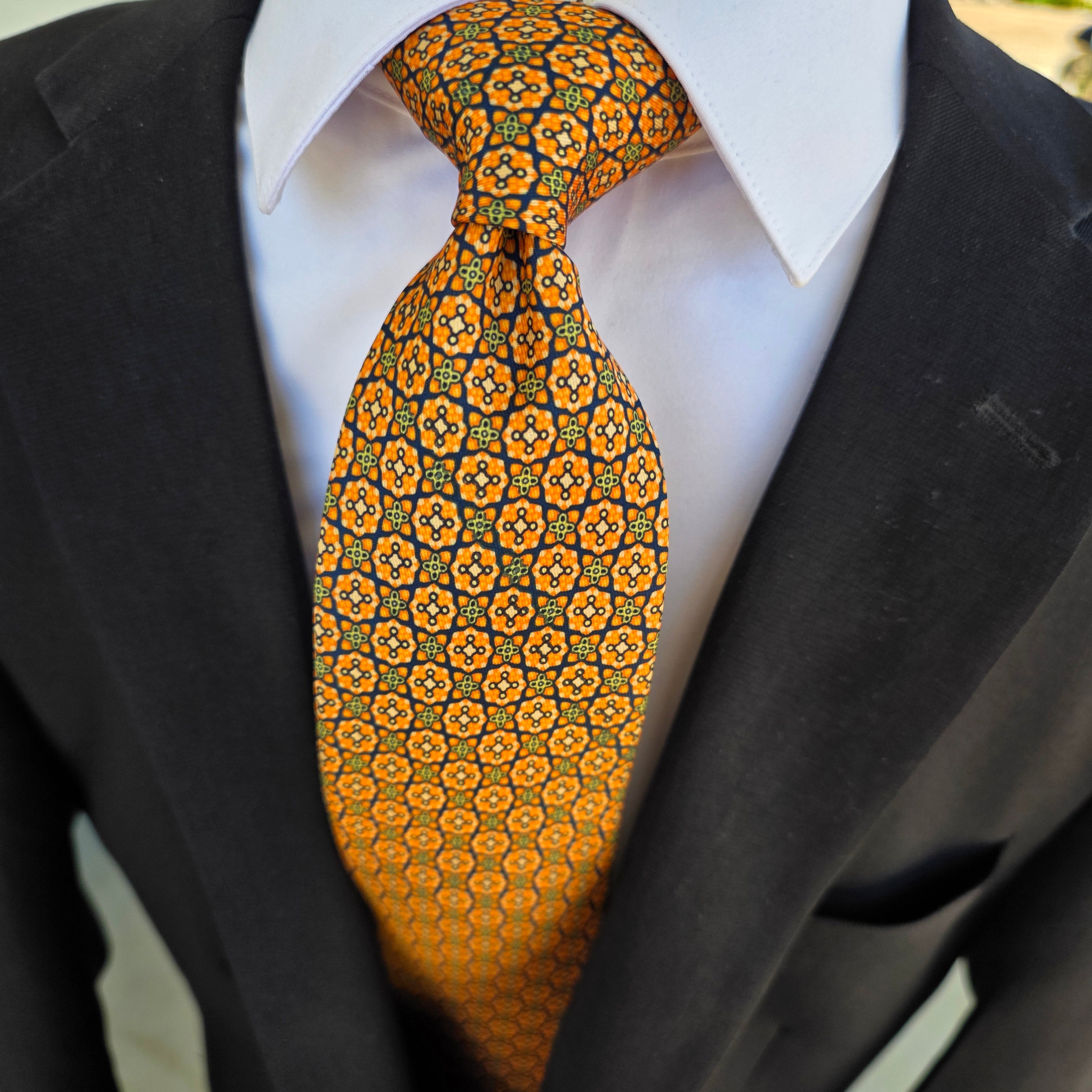 Orange Yellow Geometric Tie
