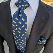Navy Blue Tennis Silk Tie Pocket Square Cufflink Set