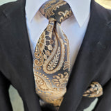 Khaki Gray Paisley Silk Tie Pocket Square Cufflink Set