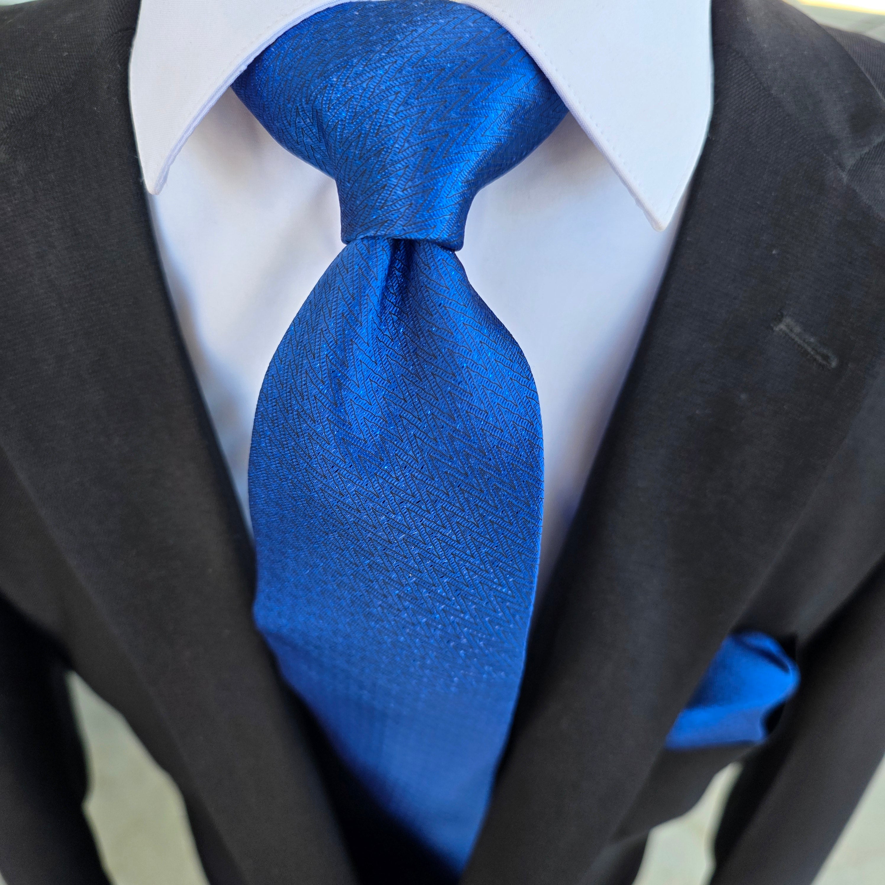 Extra Long Royal Blue Tie Pocket Square Cufflink Set