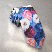 Blue White Peach Burgundy Floral Silk Tie