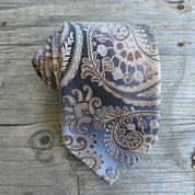Khaki Gray Paisley Silk Tie Pocket Square Cufflink Set