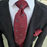 Burgundy Puppy Dog Print Silk Tie Pocket Square Cufflink Set