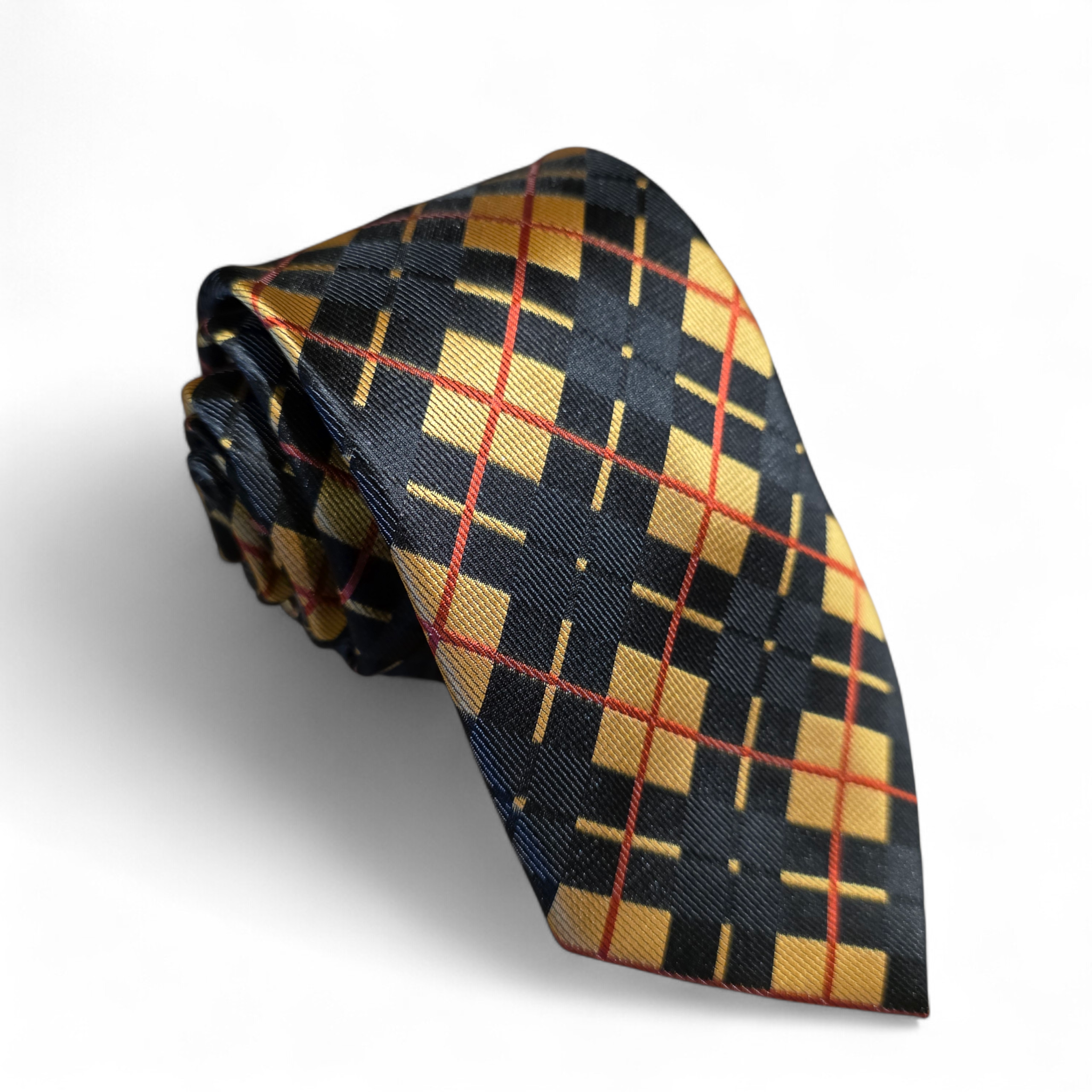 Black Gold Red Geometric Silk Tie Pocket Square Cufflink Set