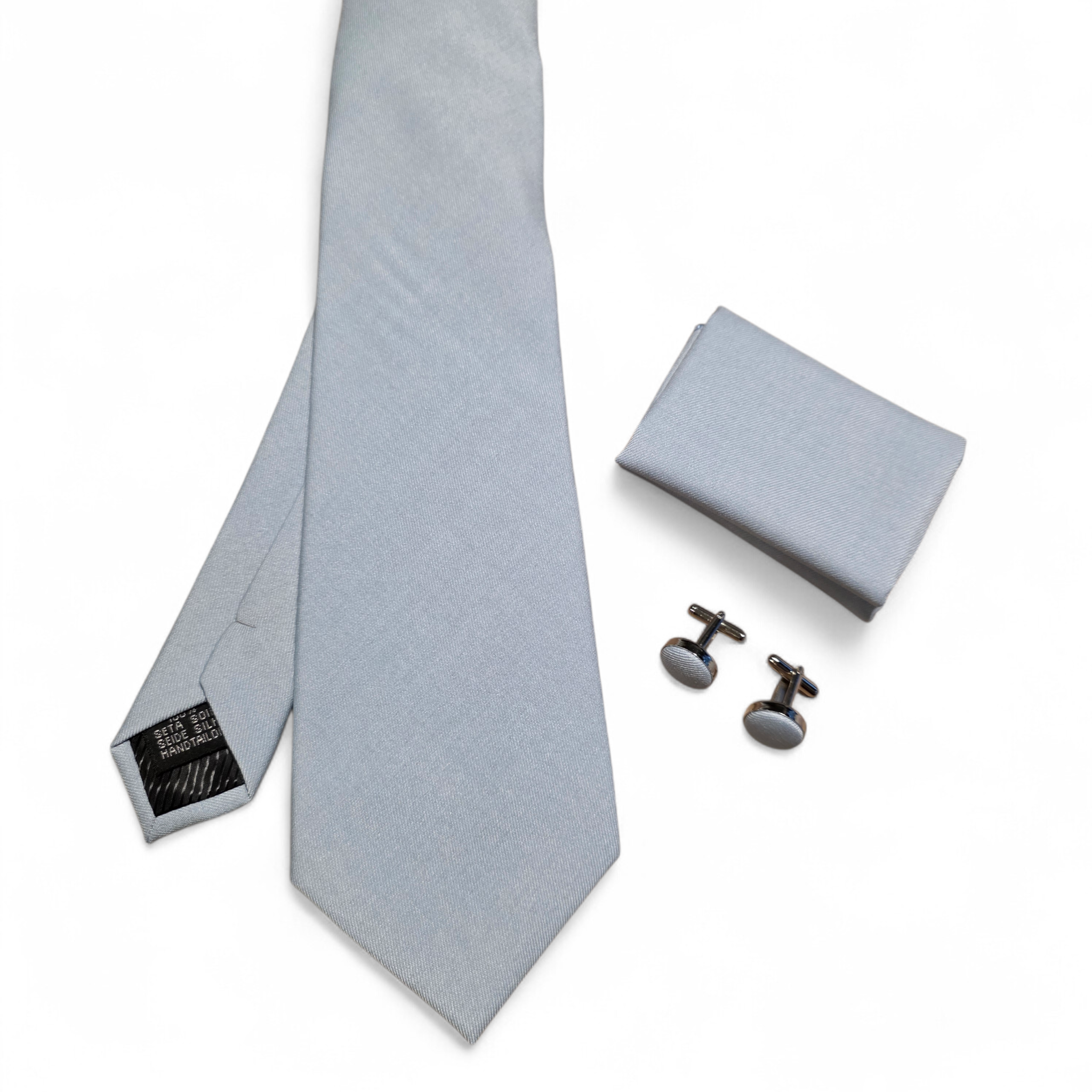 Glacier Blue solid Silk Tie Pocket Square Cufflink Set