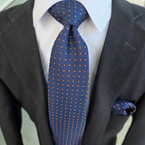 Blue Polka Dot Plaid Silk Tie Pocket Square Cufflinks Set