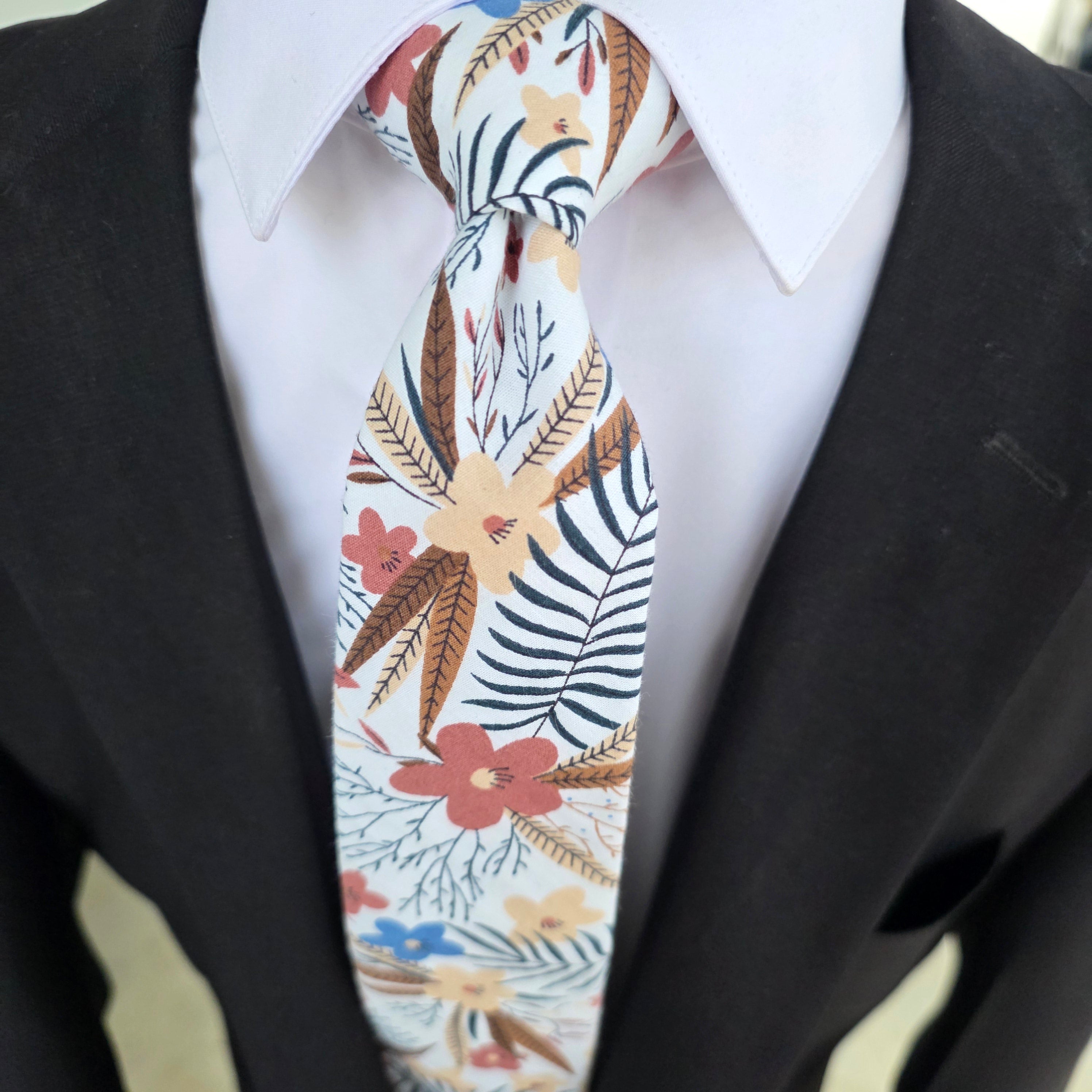 White Leaf Floral Slim Tie