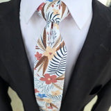 White Leaf Floral Slim Tie