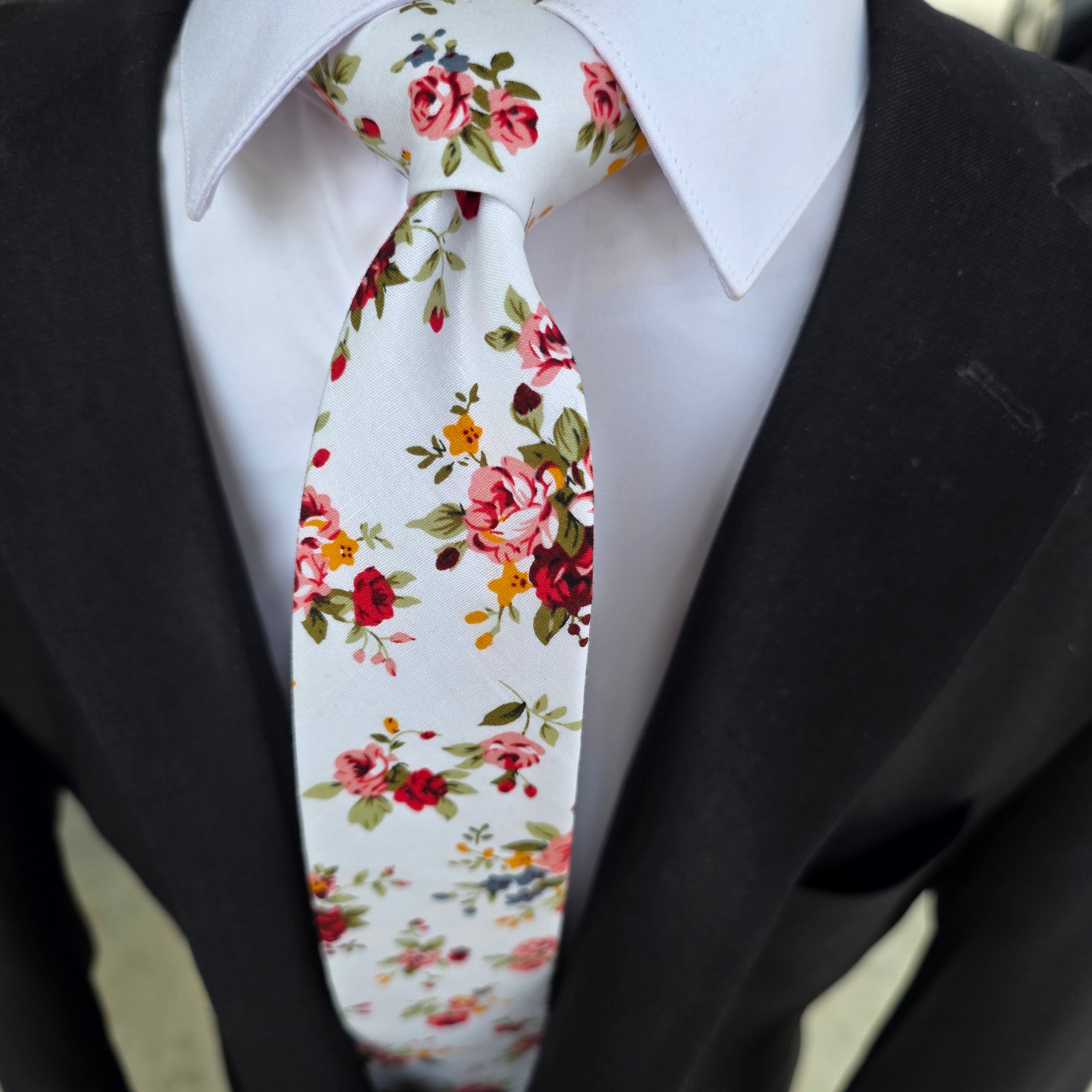 Ivory Rose Pink Slim Floral Tie