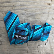Teal Blue Black Stripe Silk Tie Pocket Square Cufflink Set