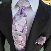 Purple Lavender Floral Silk Tie Pocket Square Cufflink Set