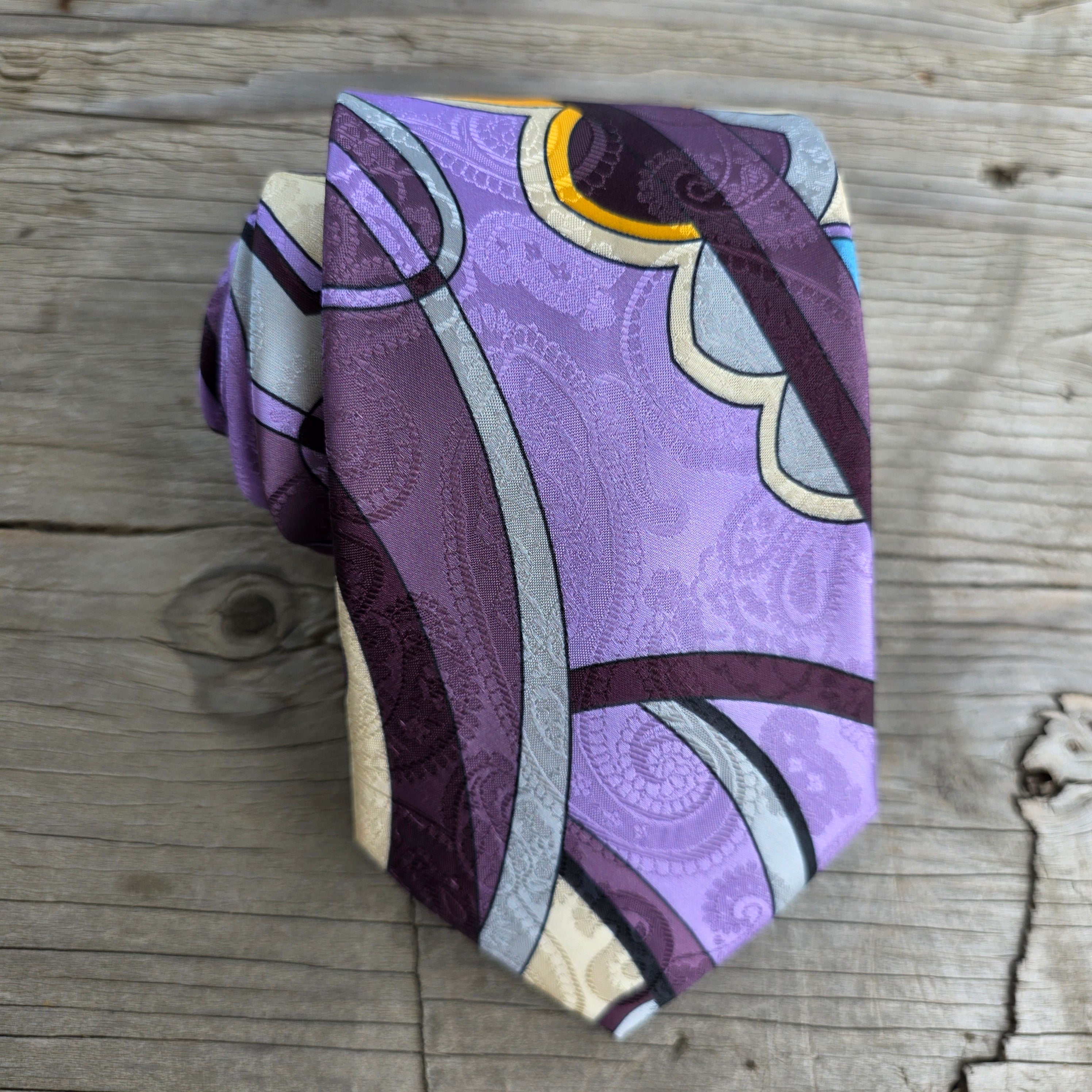 Lavender Khaki Yellow Silk Tie Pocket Square Cufflink Set