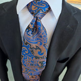 Navy Blue Gold Brown Silk Tie Pocket Square Cufflink Set