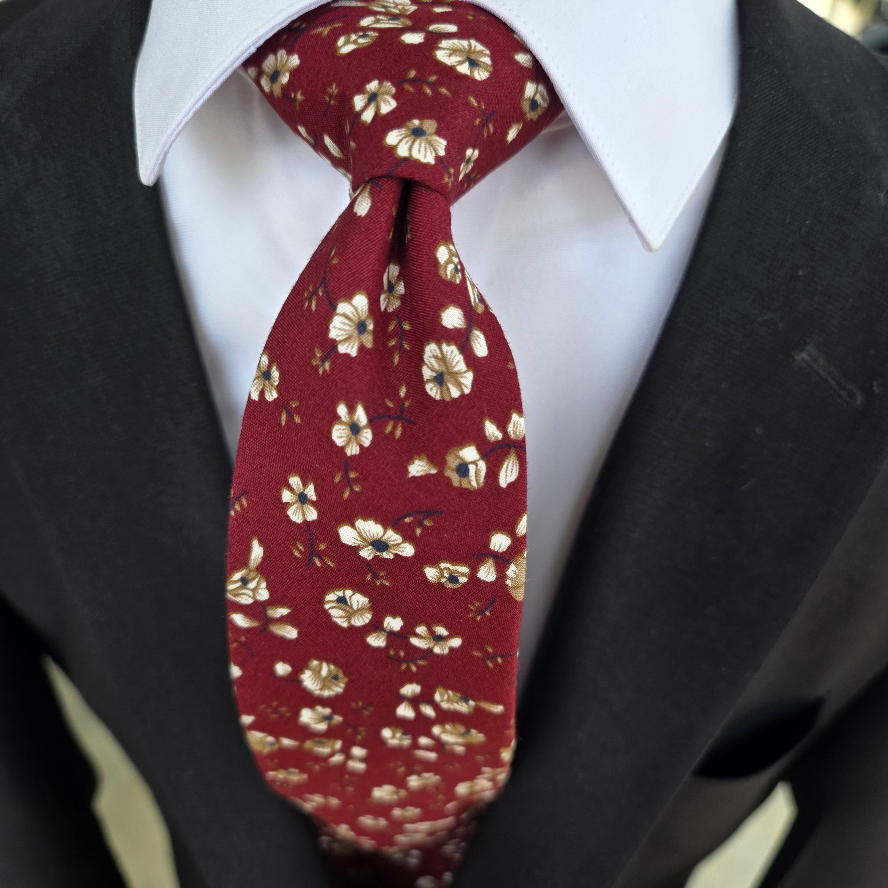 Wine Floral Slim Tie