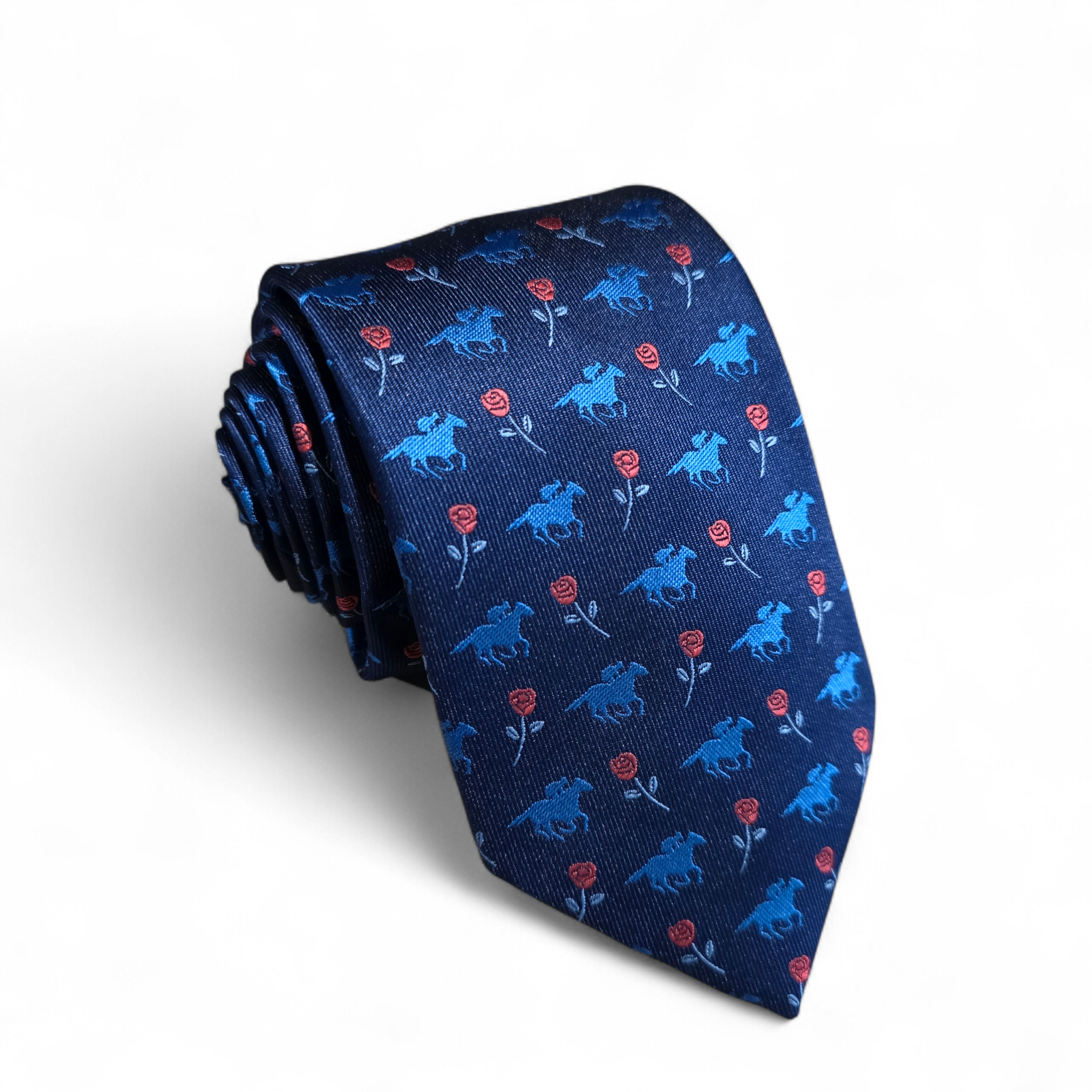 Navy Blue Horse Floral Silk Tie Pocket Square Cufflink Set