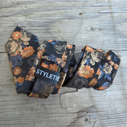 Black Honey Orange Flower Silk Tie Pocket Square Cufflink Set