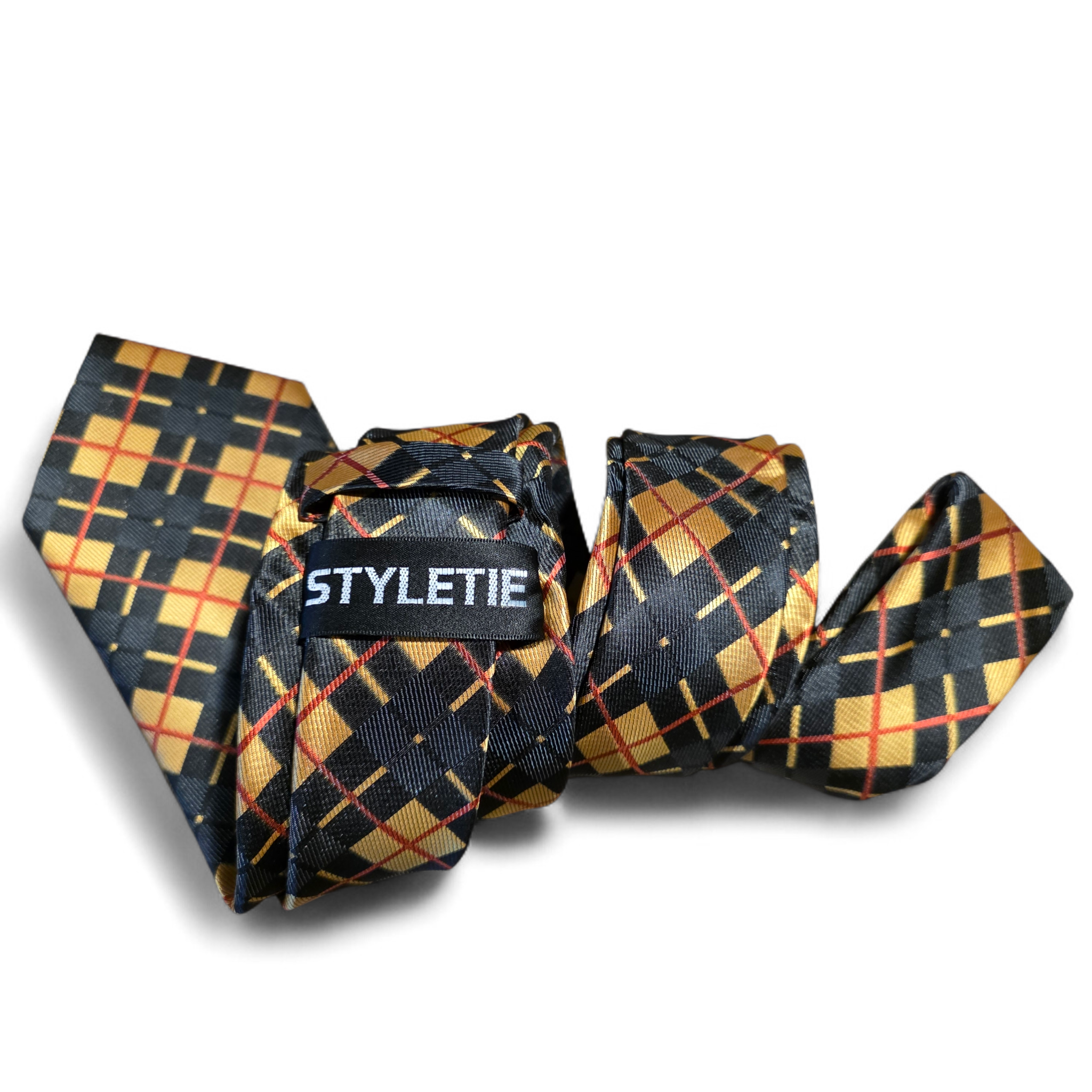 Black Gold Red Geometric Silk Tie Pocket Square Cufflink Set