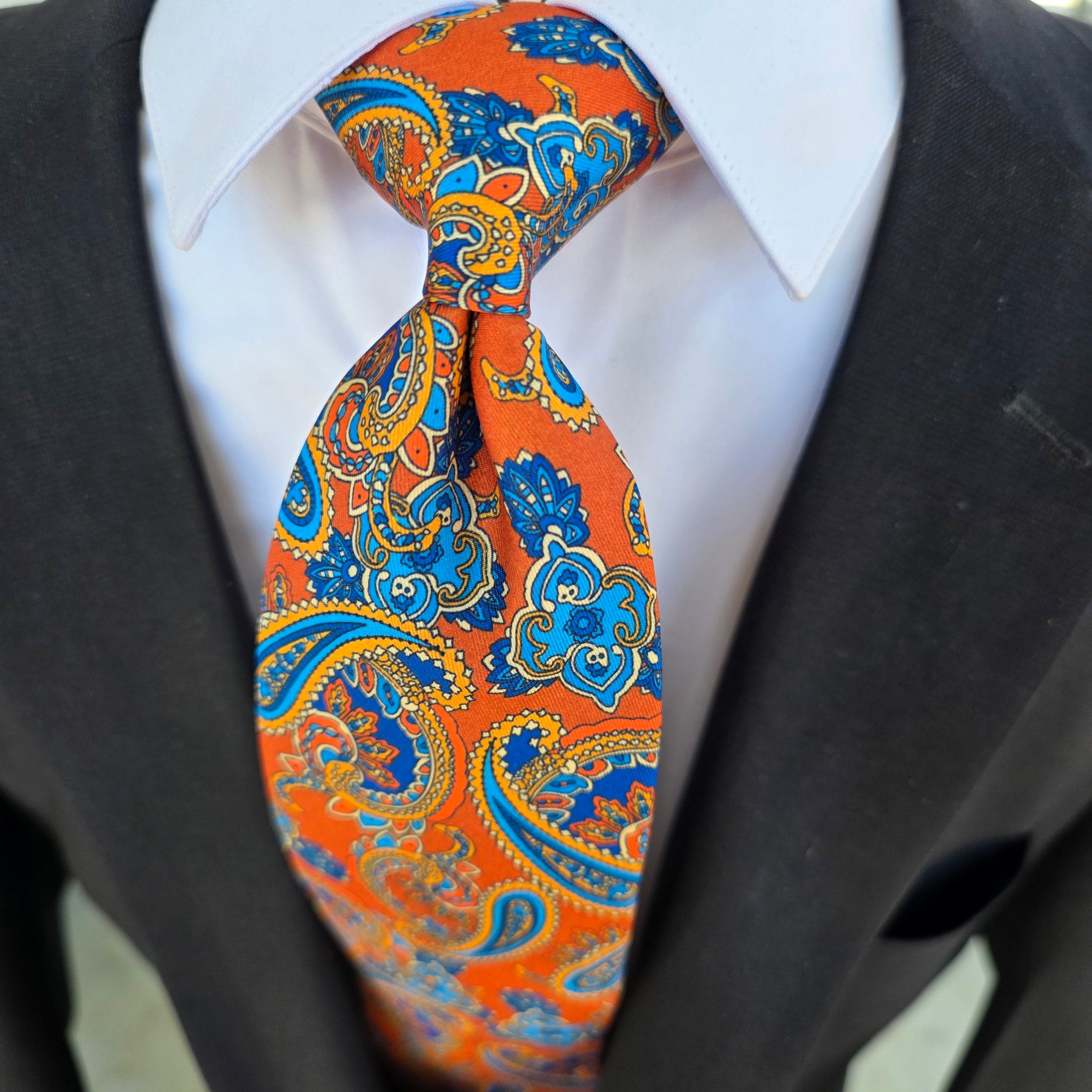 Orange Blue Paisley Tie