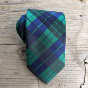 Navy Blue Green Plaid Silk Tie Pocket Square Cufflink Set