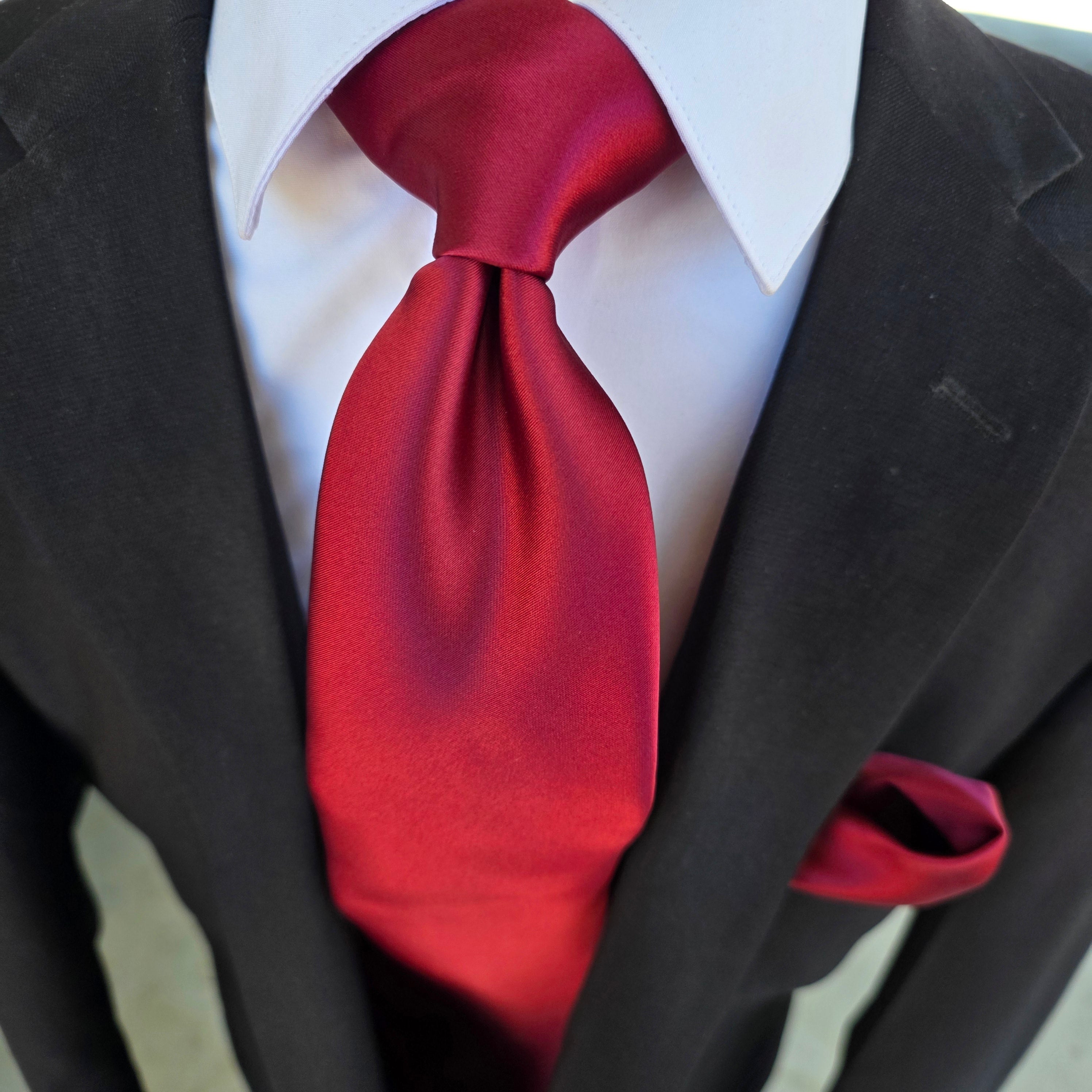 Wine Red Burgundy Silk Tie Pocket Square Cufflink Set