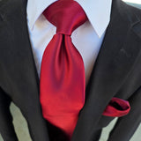 Wine Red Burgundy Silk Tie Pocket Square Cufflink Set