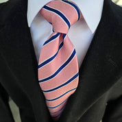Pink Striped Silk Tie Pocket Square Cufflinks Set