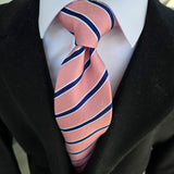 Pink Striped Silk Tie Pocket Square Cufflinks Set