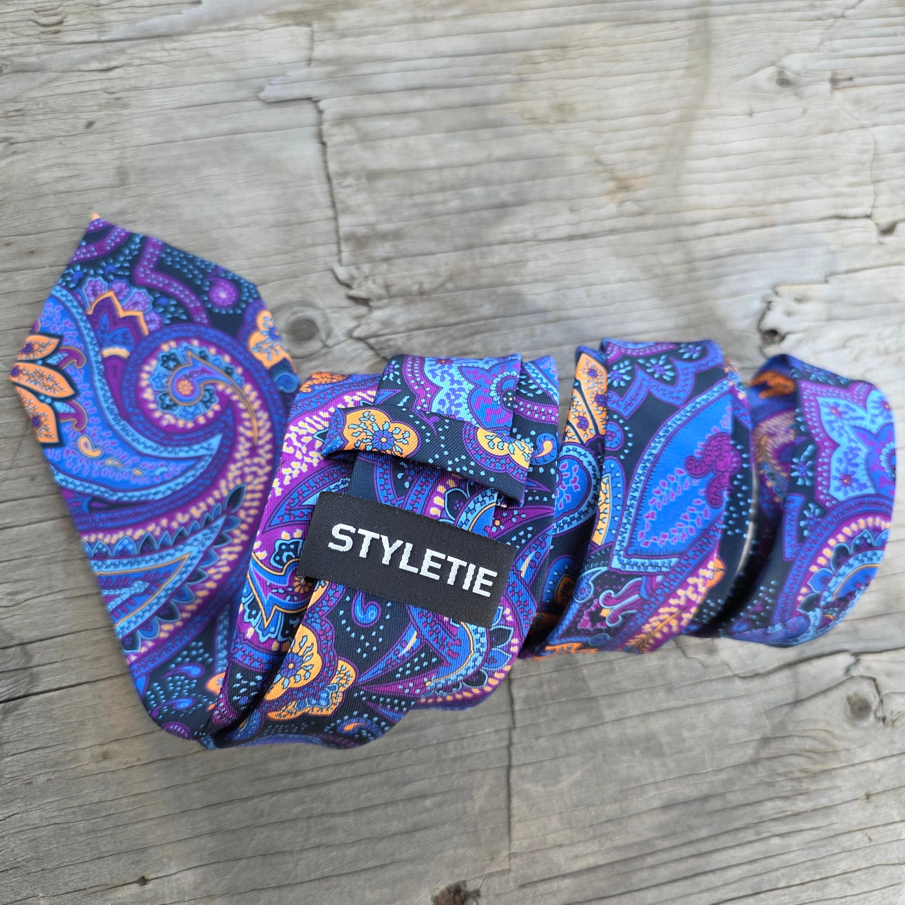 Navy Blue Purple Paisley Tie