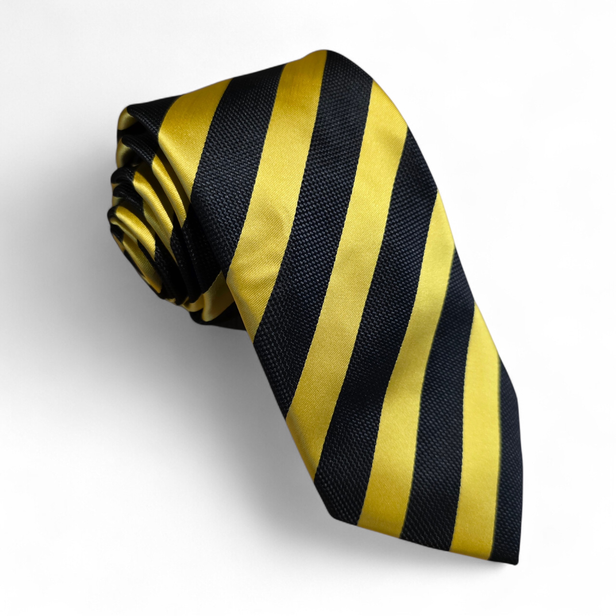Black Yellow Stripe Silk Tie Pocket Square Cufflink Set