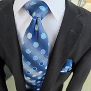 Navy Blue Polka Dot Silk Tie Pocket Square Cufflinks Set