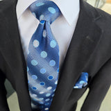 Navy Blue Polka Dot Silk Tie Pocket Square Cufflinks Set