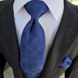 Navy Blue Polka Dot Pattern Silk Tie Pocket Square Cufflink Set