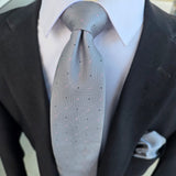 Gray Plaid Dot Silk Tie Pocket Square Cufflink Set