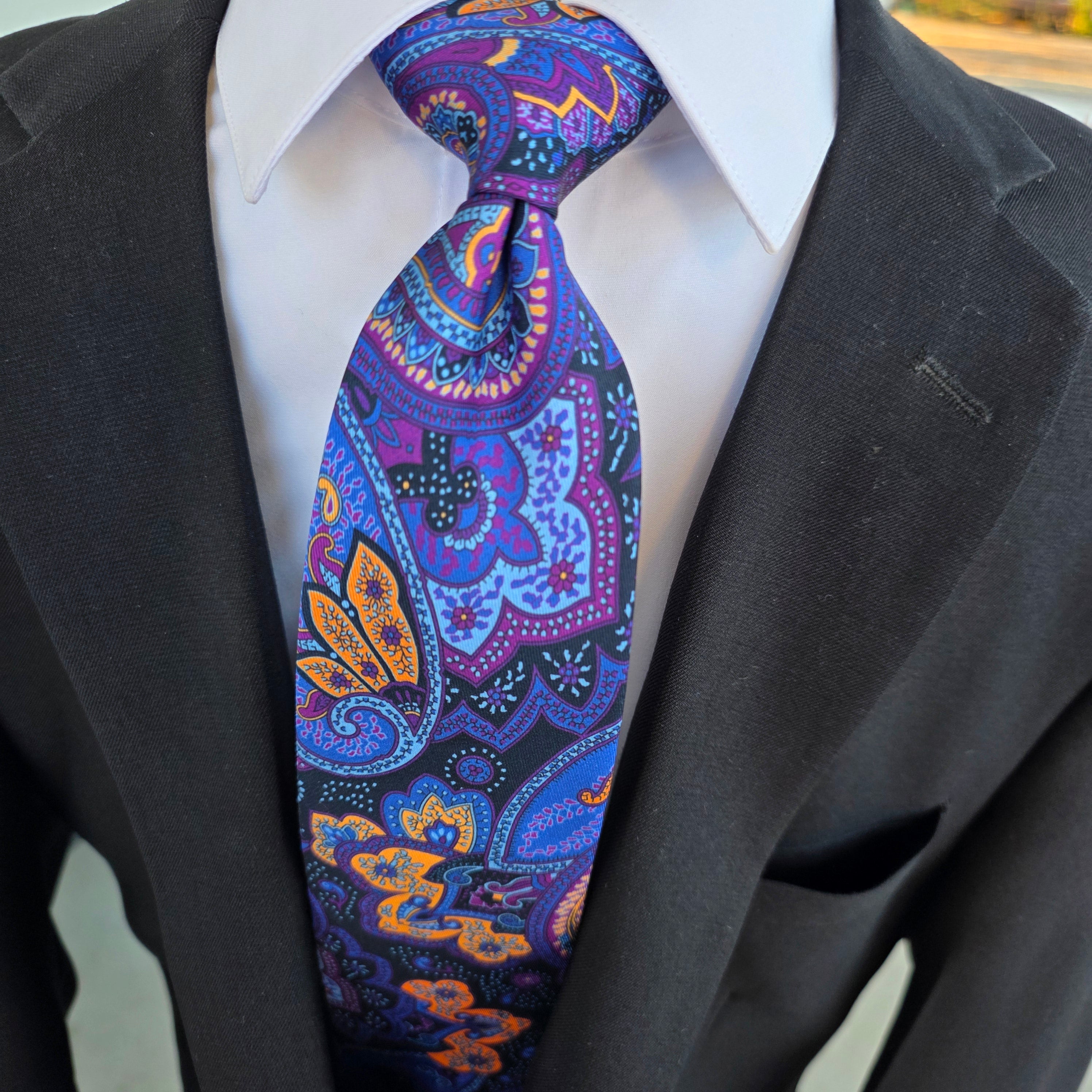 Navy Blue Purple Paisley Tie