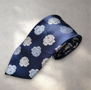 Blue White Floral Silk Tie Pocket Square Cufflink Set