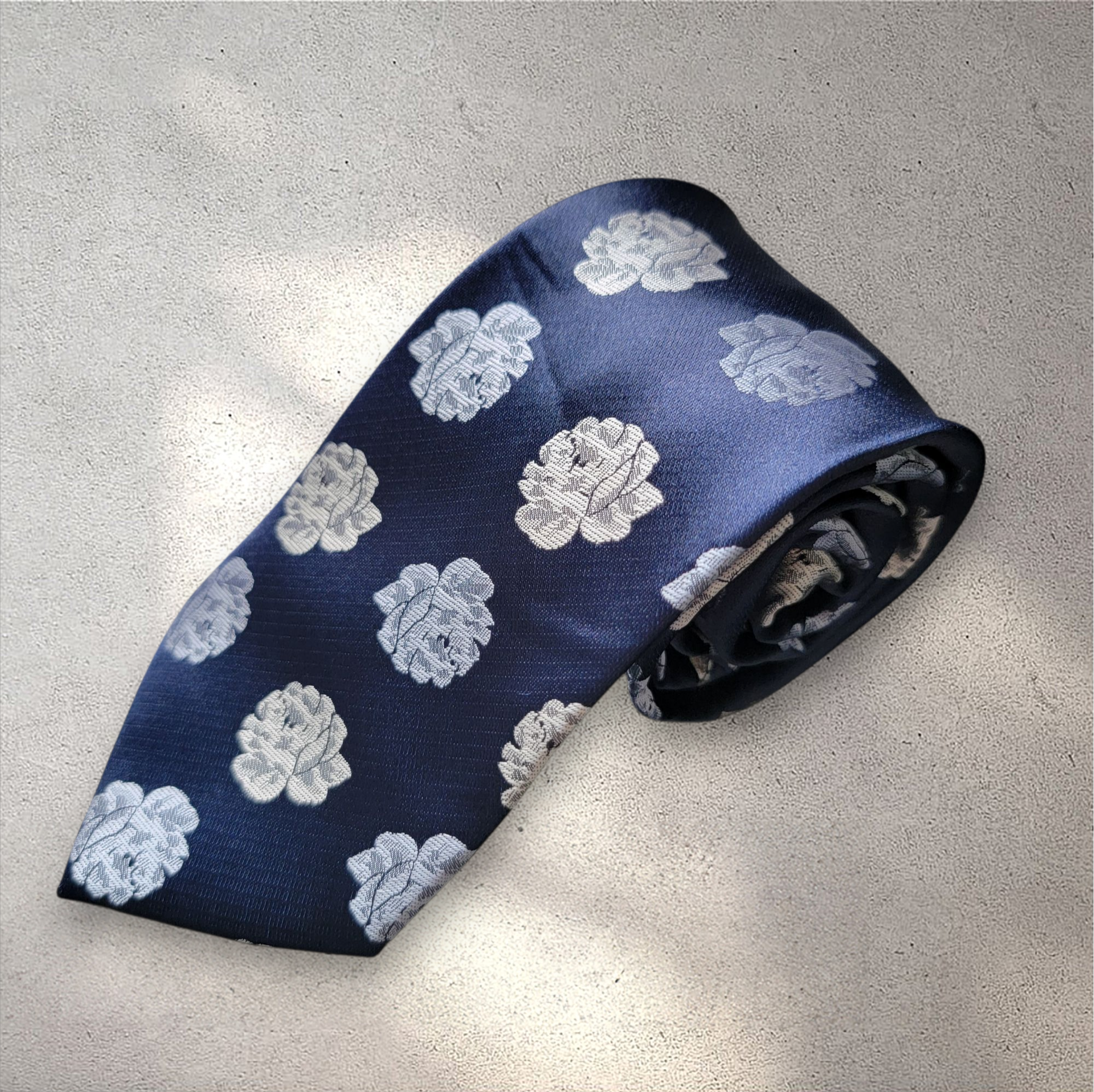 Blue White Floral Silk Tie Pocket Square Cufflink Set
