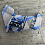 Khaki Blue Stripe Silk Tie Pocket Square Cufflink Set
