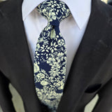 Navy Blue White Floral Slim Tie