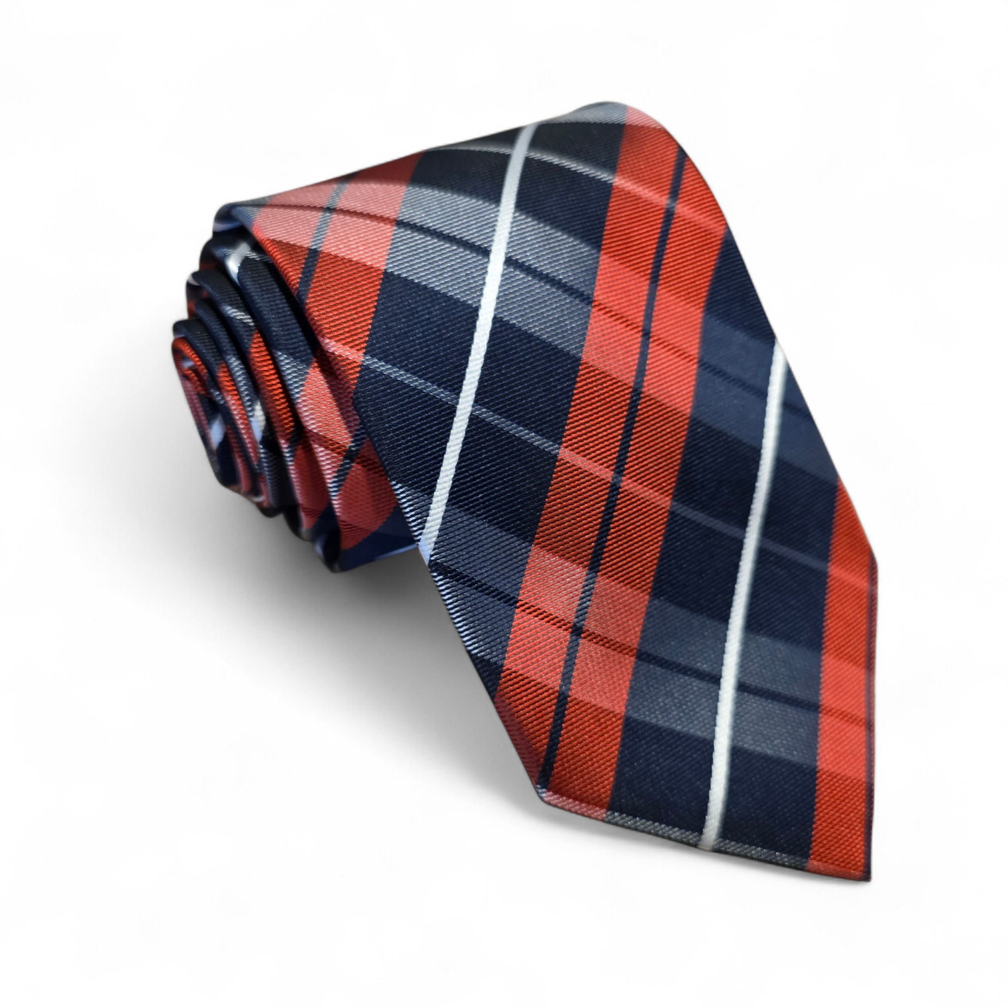 Classic Navy Blue Red Plaid Silk Tie
