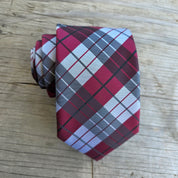 White Burgundy Plaid Silk Tie Pocket Square Cufflink Set