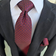 Black Wine Dot Plaid Silk Tie Pocket Square Cufflink Set