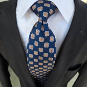 Navy Blue Brown Floral Tie