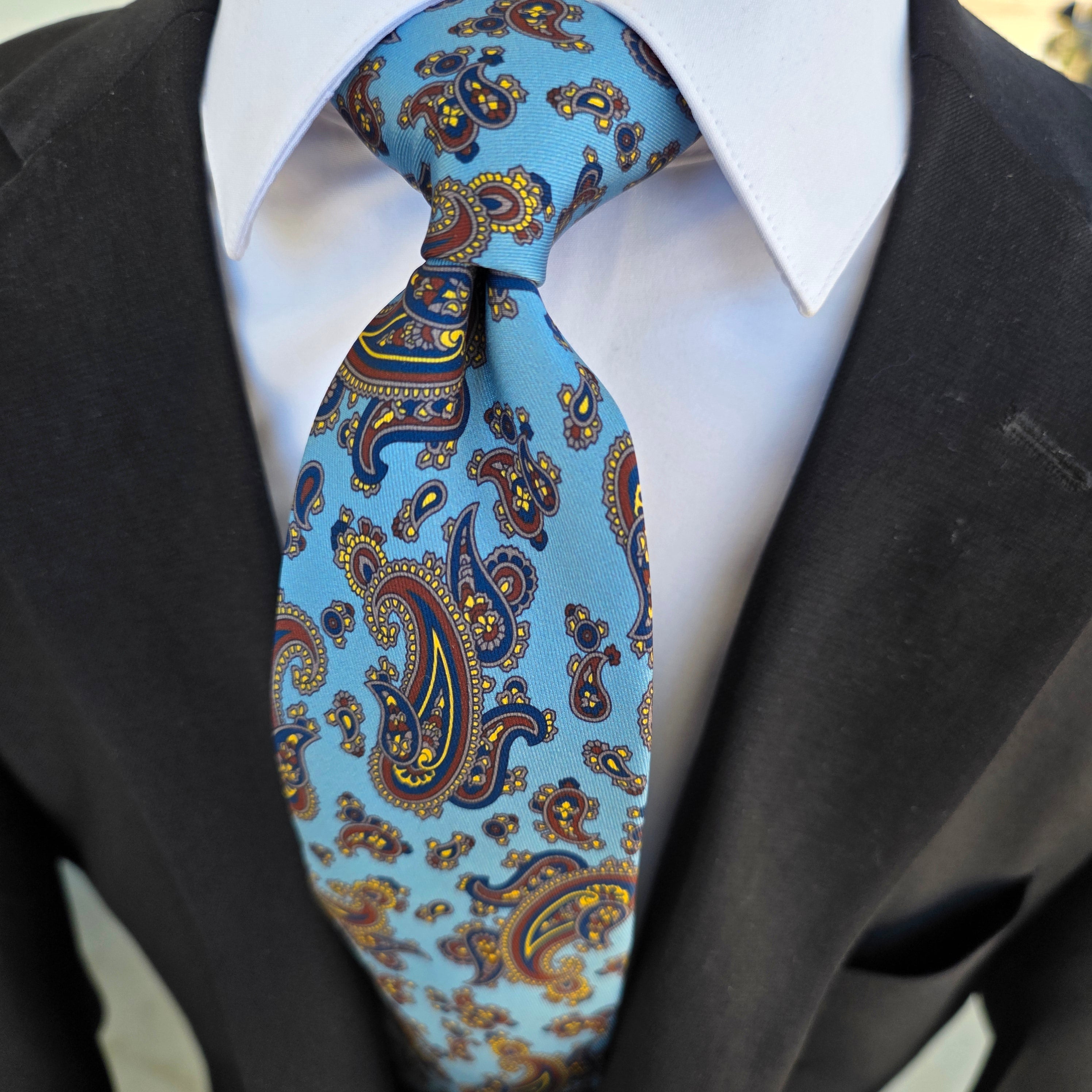 Aqua Blue Yellow Paisley Tie